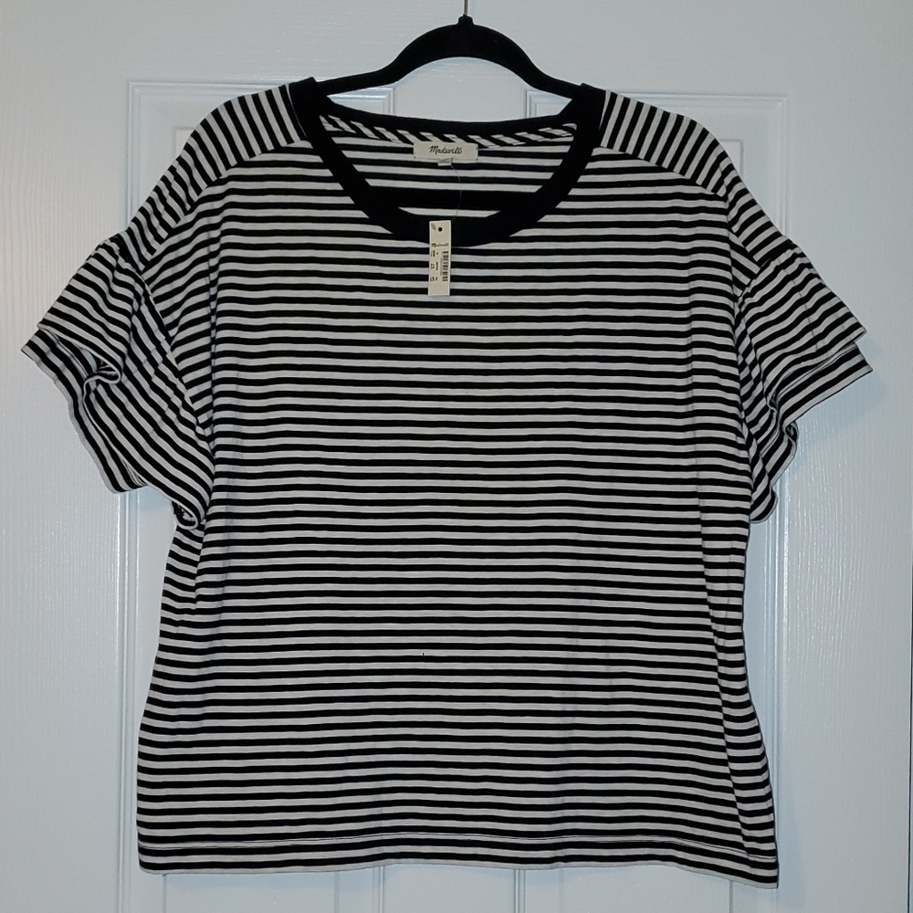 Madewell Ruffle-Sleeve Tee in Stripe Size XL